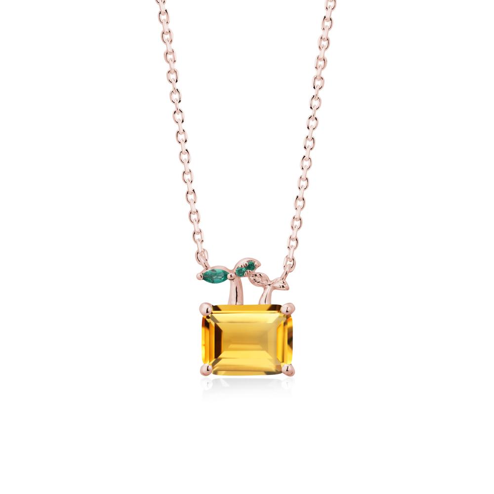 Emerald Cut Citrine and Emerald Sprout Necklace - LUO Jewelry #metal_18k rose gold