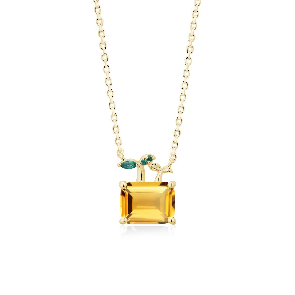 Emerald Cut Citrine and Emerald Sprout Necklace - LUO Jewelry #metal_18k yellow gold