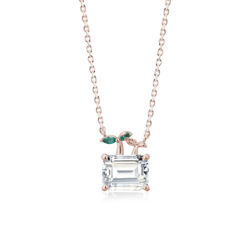 Nature Inspired Cubic Zirconia and Emerald Pendant Necklace - LUO Jewelry #metal_14k rose gold