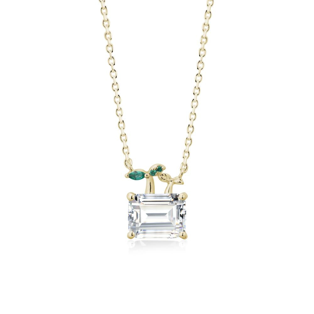 Nature Inspired Cubic Zirconia and Emerald Pendant Necklace - LUO Jewelry #metal_14k yellow gold
