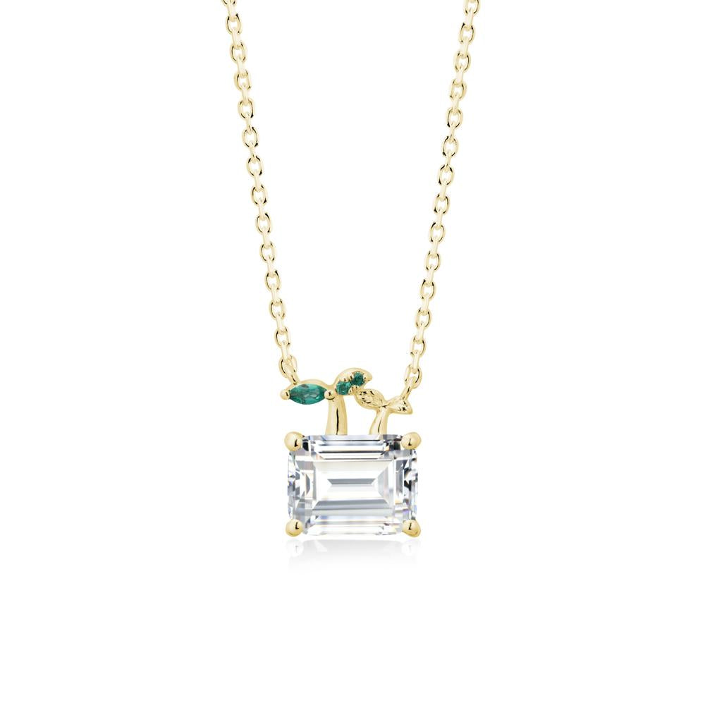 Nature Inspired Cubic Zirconia and Emerald Pendant Necklace - LUO Jewelry #metal_18k yellow gold