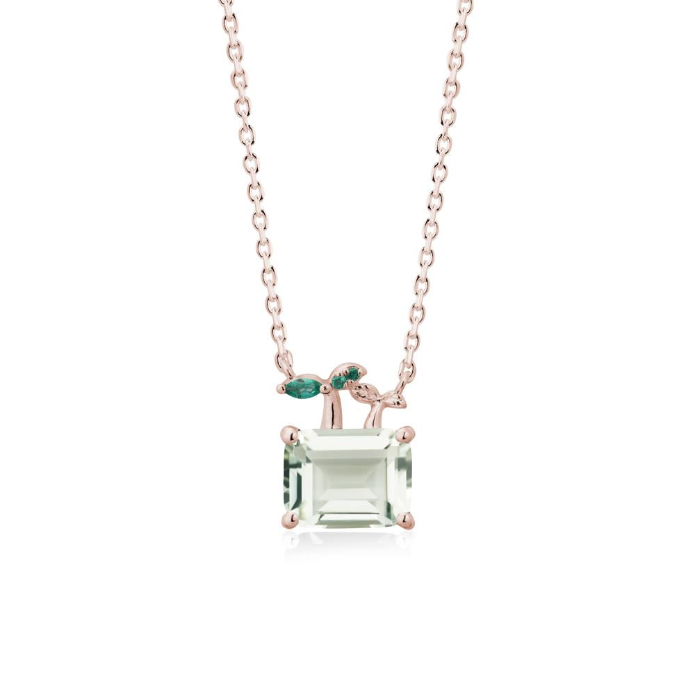 Emerald Cut Green Amethyst and Emerald Sprout Necklace - LUO Jewelry #metal_14k rose gold