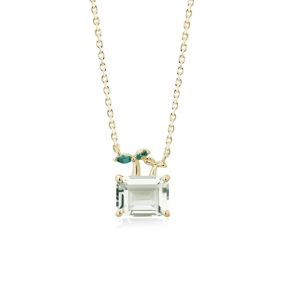 Emerald Cut Green Amethyst and Emerald Sprout Necklace - LUO Jewelry #metal_14k yellow gold