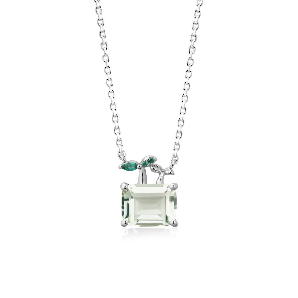 Emerald Cut Green Amethyst and Emerald Sprout Necklace - LUO Jewelry #metal_18k white gold
