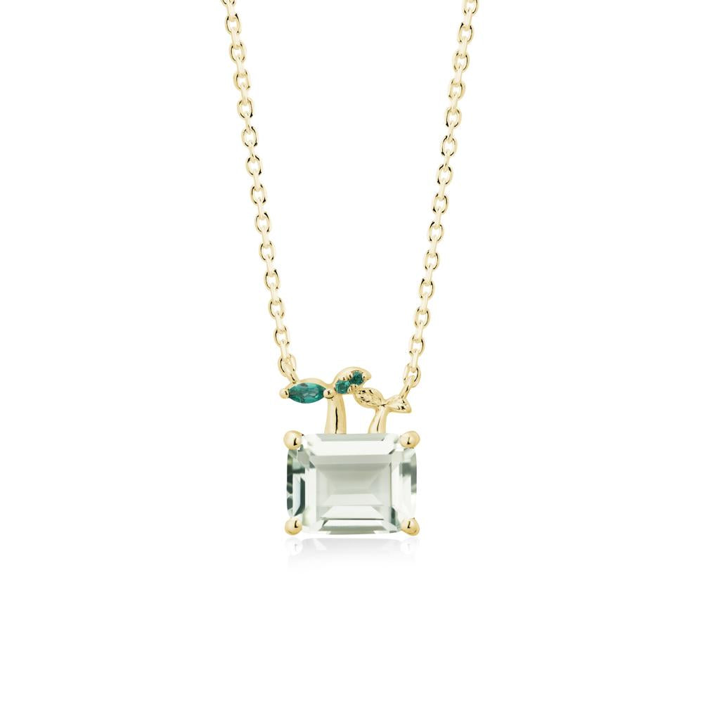 Emerald Cut Green Amethyst and Emerald Sprout Necklace - LUO Jewelry #metal_18k yellow gold