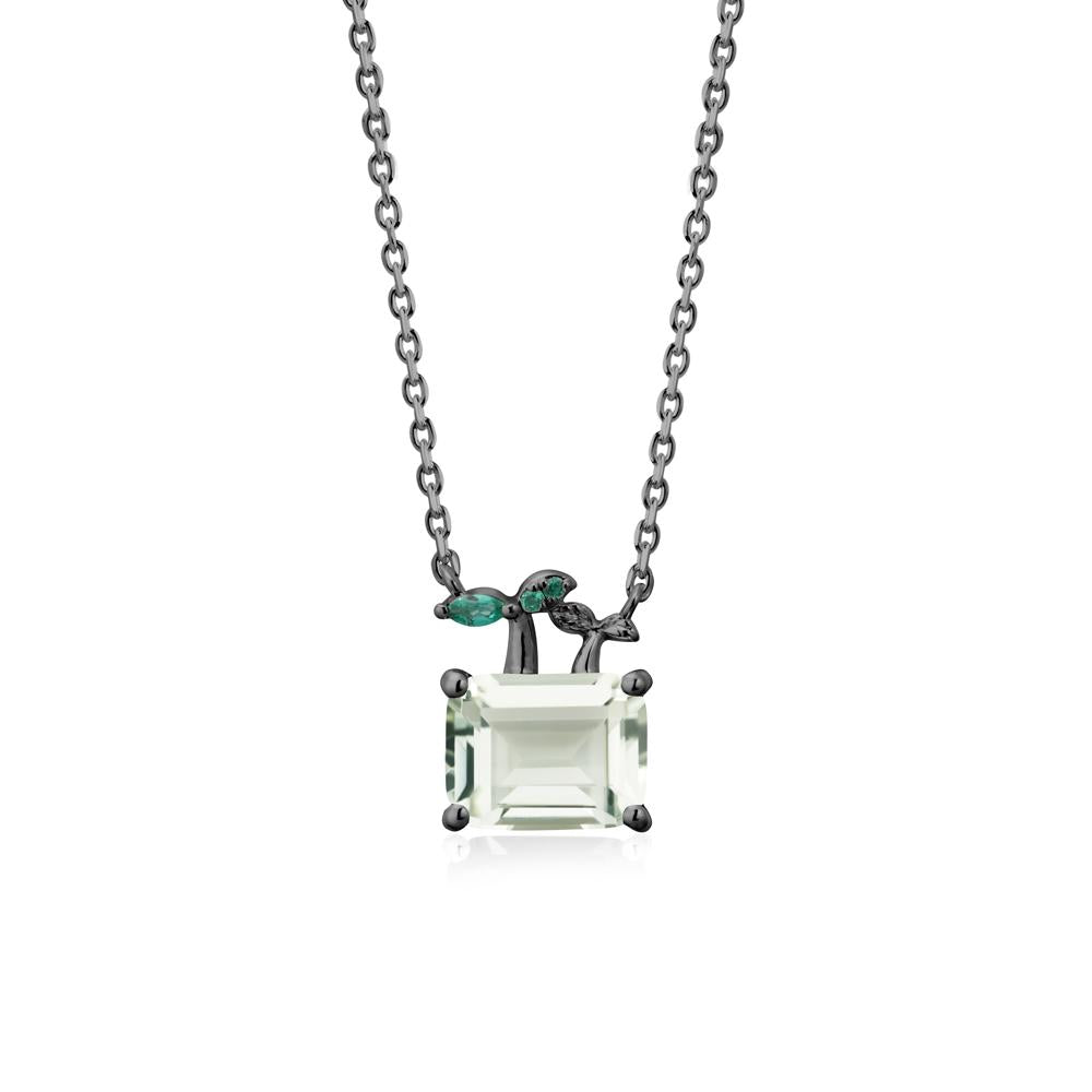 Emerald Cut Green Amethyst and Emerald Sprout Necklace - LUO Jewelry #metal_black finish sterling silver