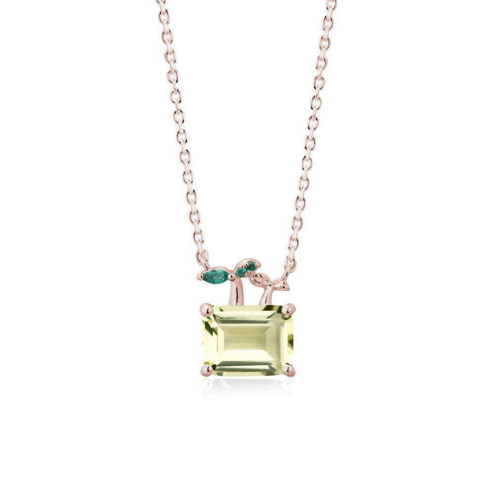 Emerald Cut Lemon Quartz and Emerald Sprout Necklace - LUO Jewelry #metal_14k rose gold
