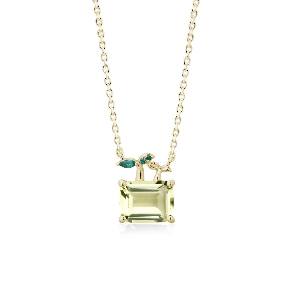 Emerald Cut Lemon Quartz and Emerald Sprout Necklace - LUO Jewelry #metal_14k yellow gold
