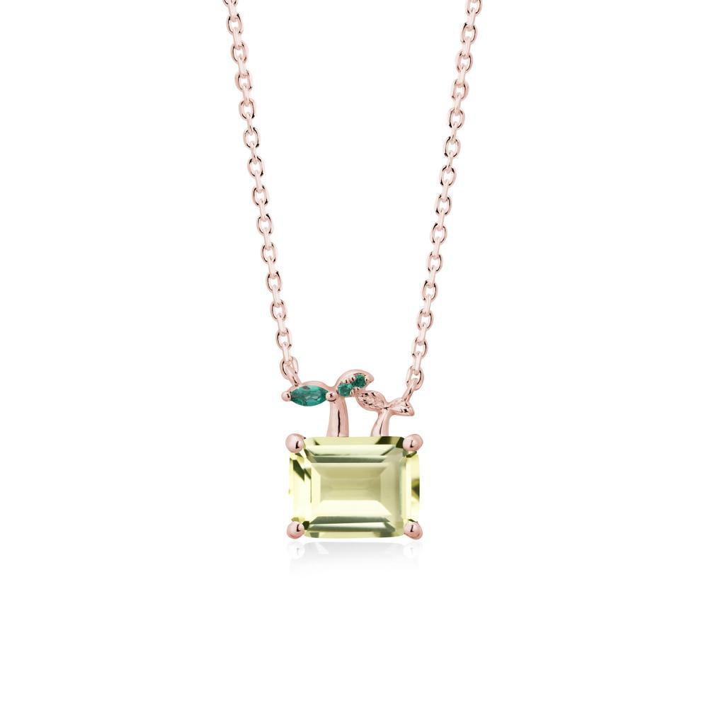 Emerald Cut Lemon Quartz and Emerald Sprout Necklace - LUO Jewelry #metal_18k rose gold