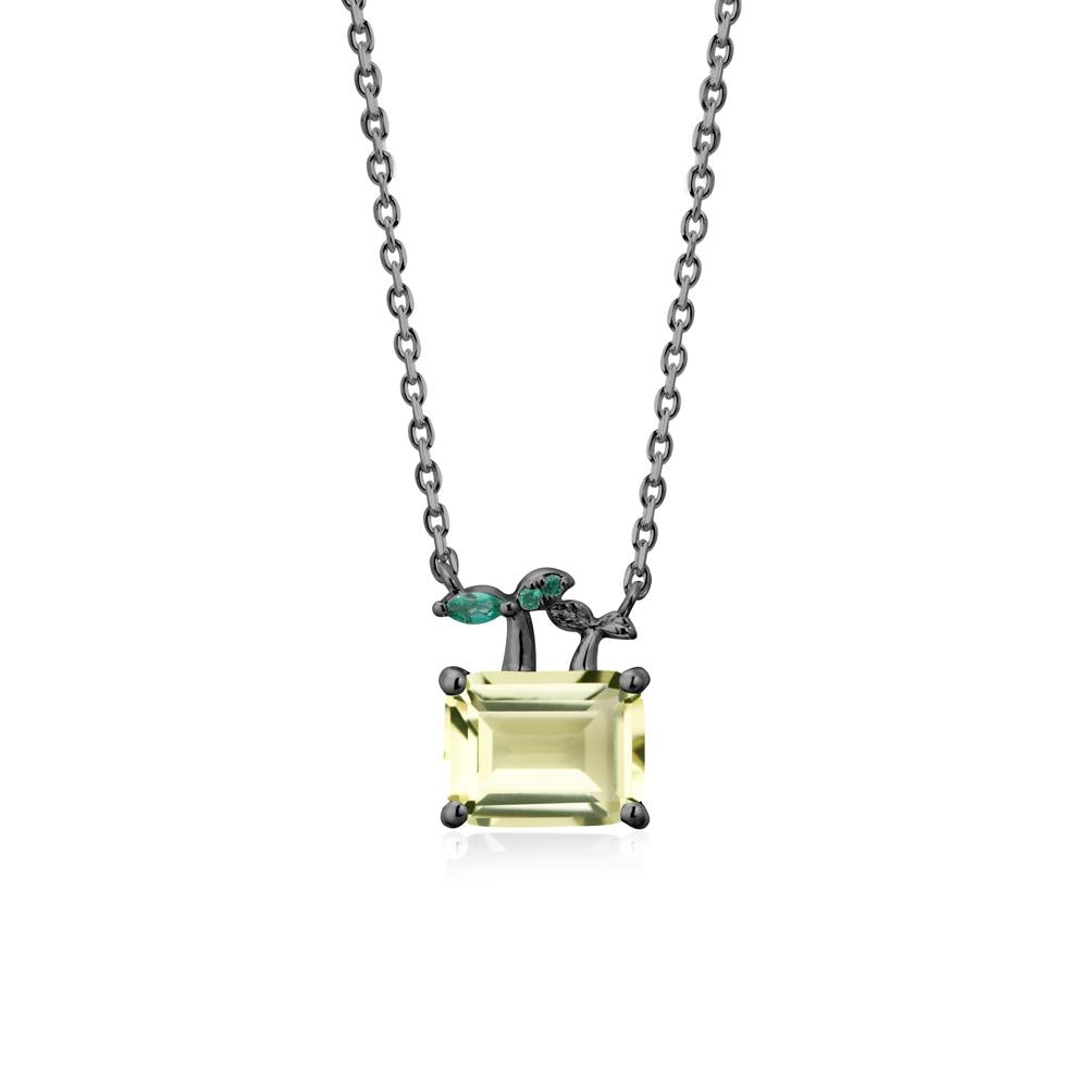 Emerald Cut Lemon Quartz and Emerald Sprout Necklace - LUO Jewelry #metal_black finish sterling silver