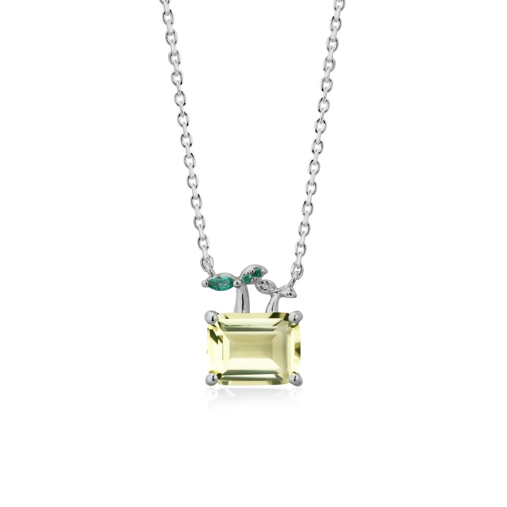 Emerald Cut Lemon Quartz and Emerald Sprout Necklace - LUO Jewelry #metal_platinum