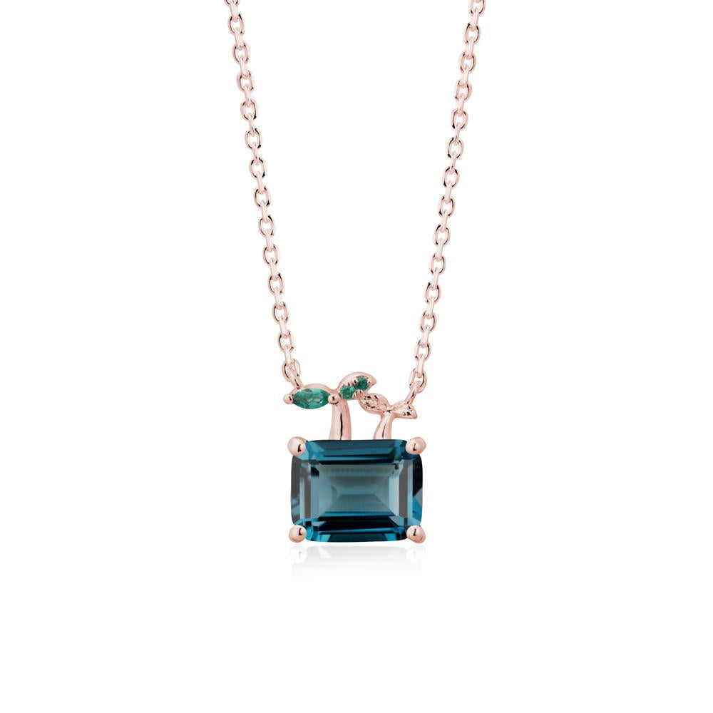 Nature Inspired London Blue Topaz and Emerald Pendant Necklace - LUO Jewelry #metal_18k rose gold
