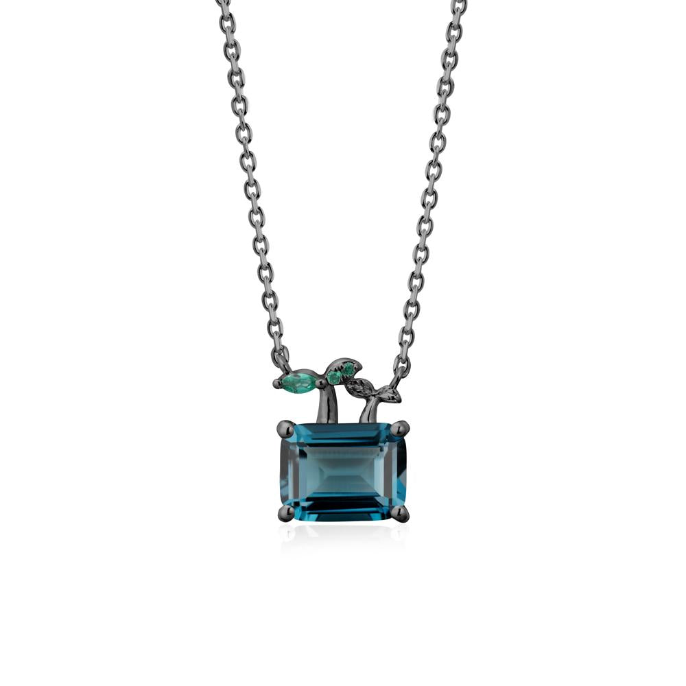 Nature Inspired London Blue Topaz and Emerald Pendant Necklace - LUO Jewelry #metal_black finish sterling silver