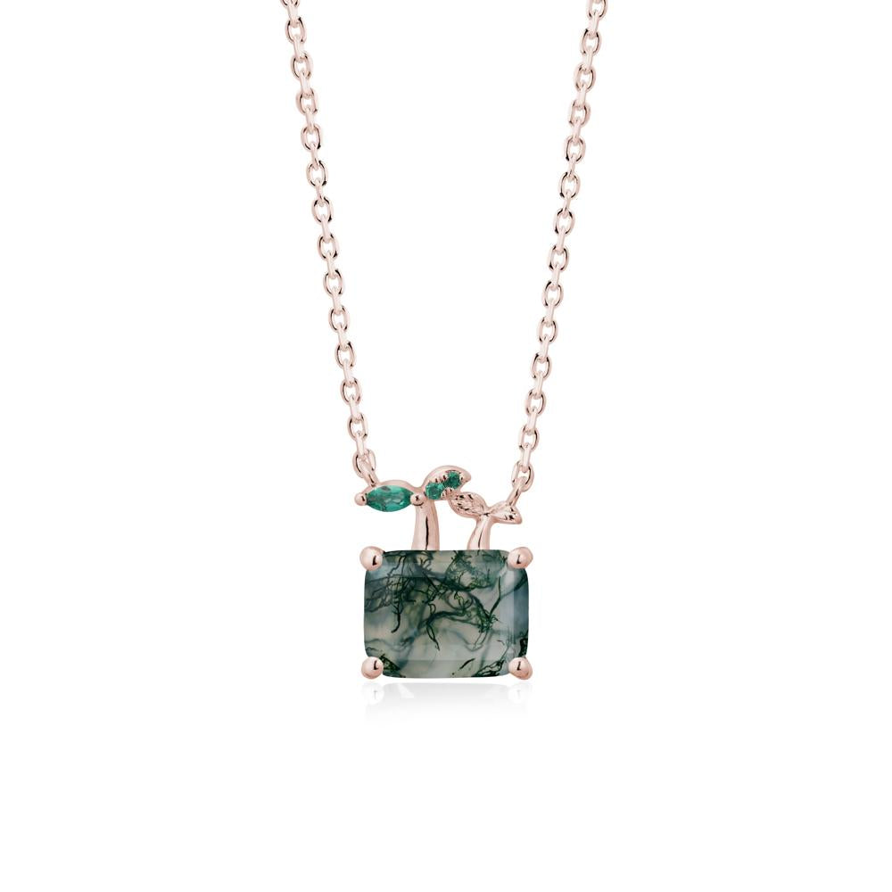 Emerald Cut Moss Agate and Emerald Sprout Necklace - LUO Jewelry #metal_14k rose gold