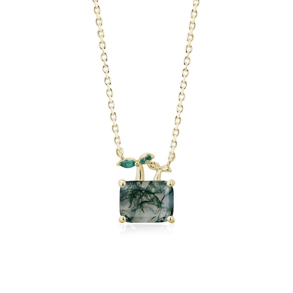 Emerald Cut Moss Agate and Emerald Sprout Necklace - LUO Jewelry #metal_14k yellow gold