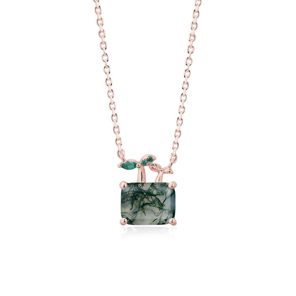 Emerald Cut Moss Agate and Emerald Sprout Necklace - LUO Jewelry #metal_18k rose gold