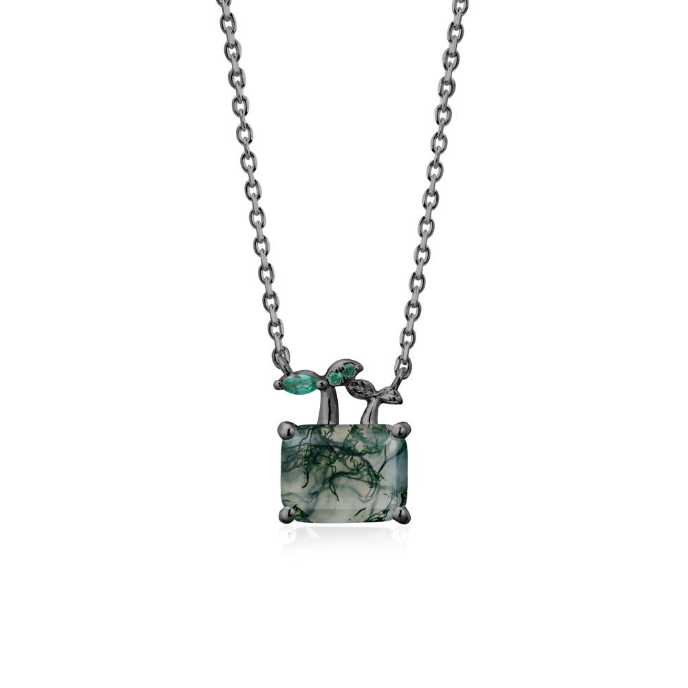 Emerald Cut Moss Agate and Emerald Sprout Necklace - LUO Jewelry #metal_black finish sterling silver