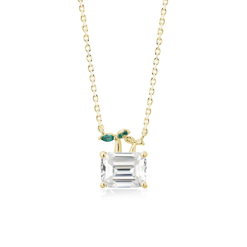 Nature Inspired Moissanite and Emerald Pendant Necklace - LUO Jewelry #metal_18k yellow gold