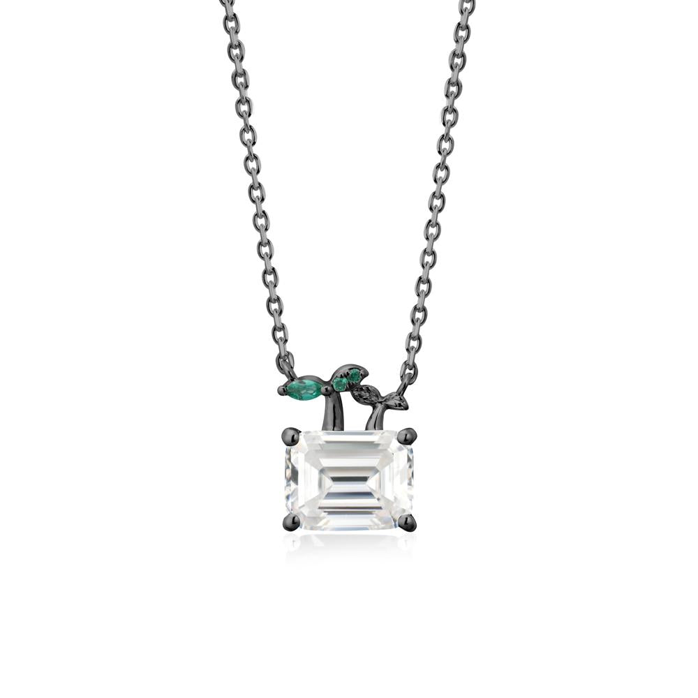Nature Inspired Moissanite and Emerald Pendant Necklace - LUO Jewelry #metal_black finish sterling silver
