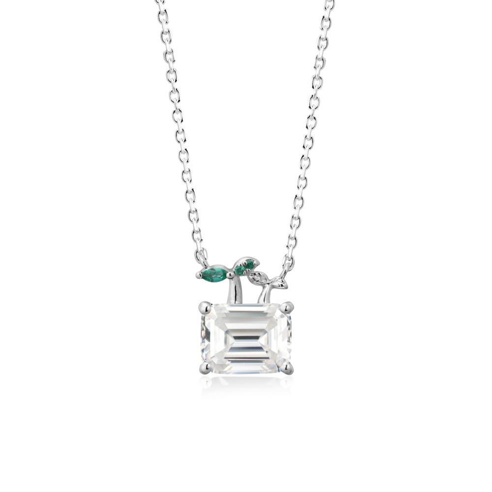 Nature Inspired Moissanite and Emerald Pendant Necklace - LUO Jewelry #metal_sterling silver