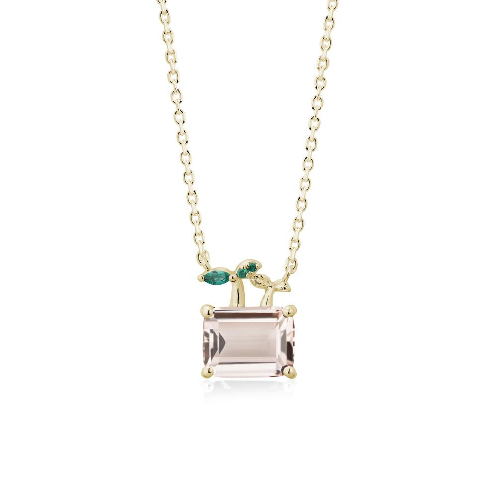 Emerald Cut Morganite and Emerald Sprout Necklace - LUO Jewelry #metal_14k yellow gold