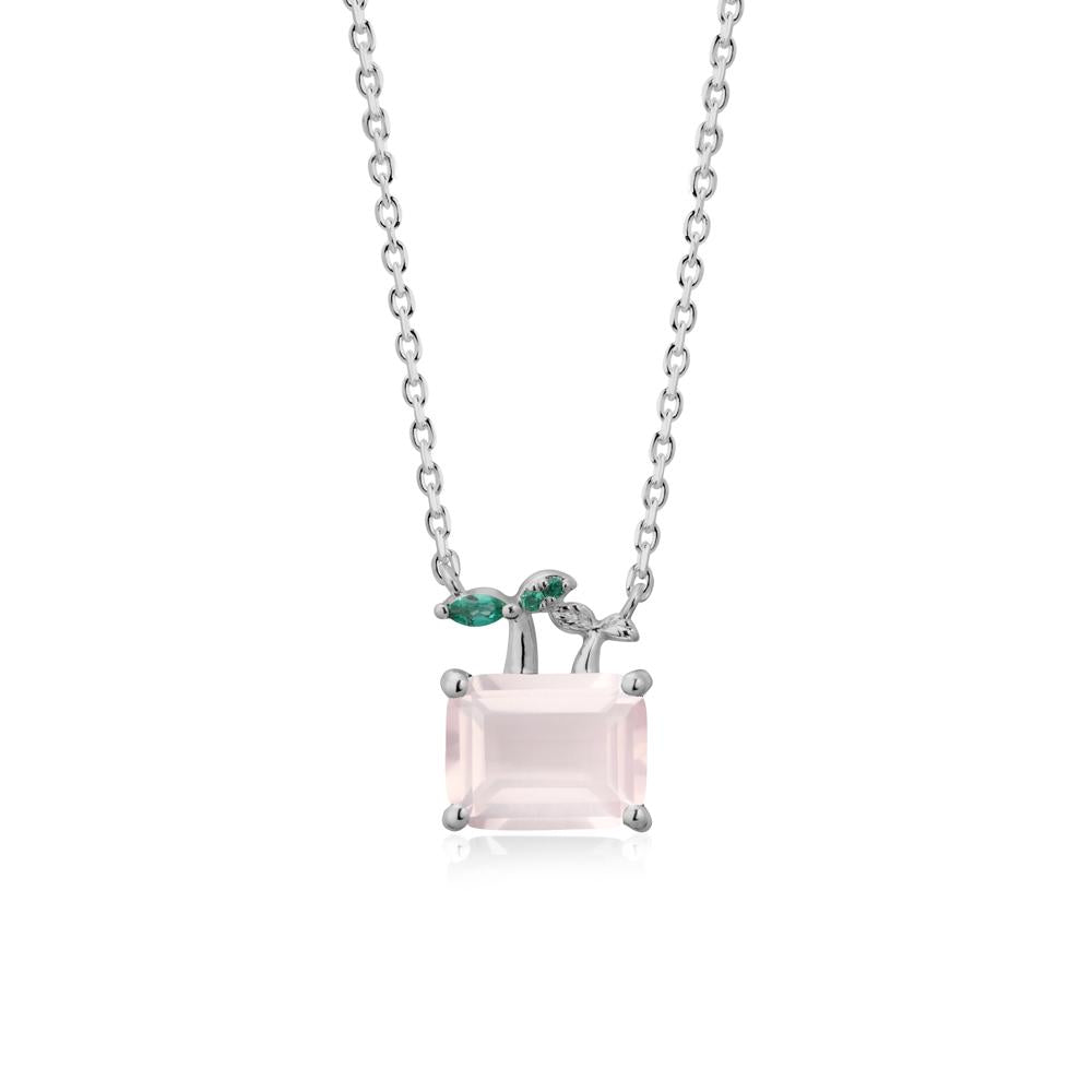 Emerald Cut Rose Quartz and Emerald Sprout Necklace - LUO Jewelry #metal_platinum