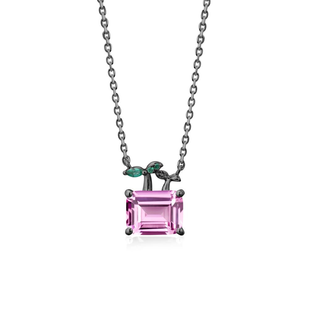 Nature Inspired Pink Sapphire and Emerald Pendant Necklace - LUO Jewelry #metal_black finish sterling silver