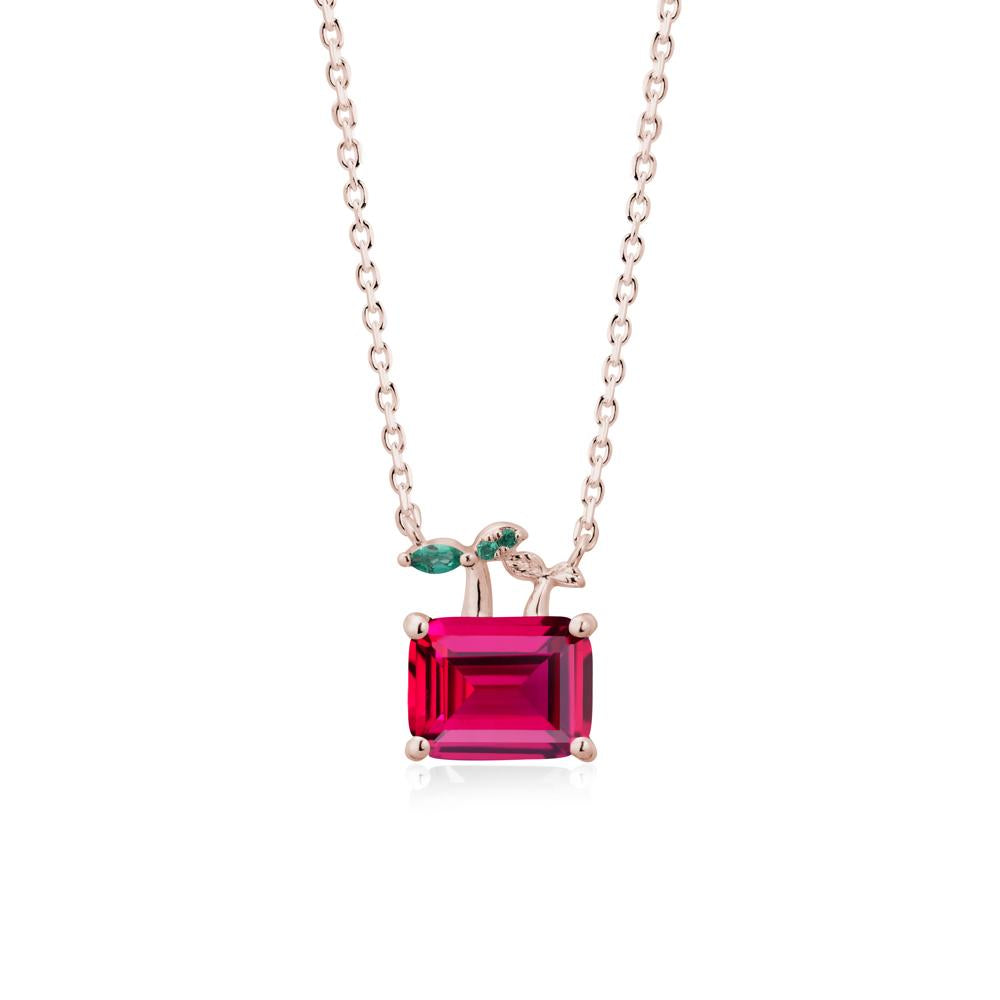 Emerald Cut Ruby and Emerald Sprout Necklace - LUO Jewelry #metal_14k rose gold