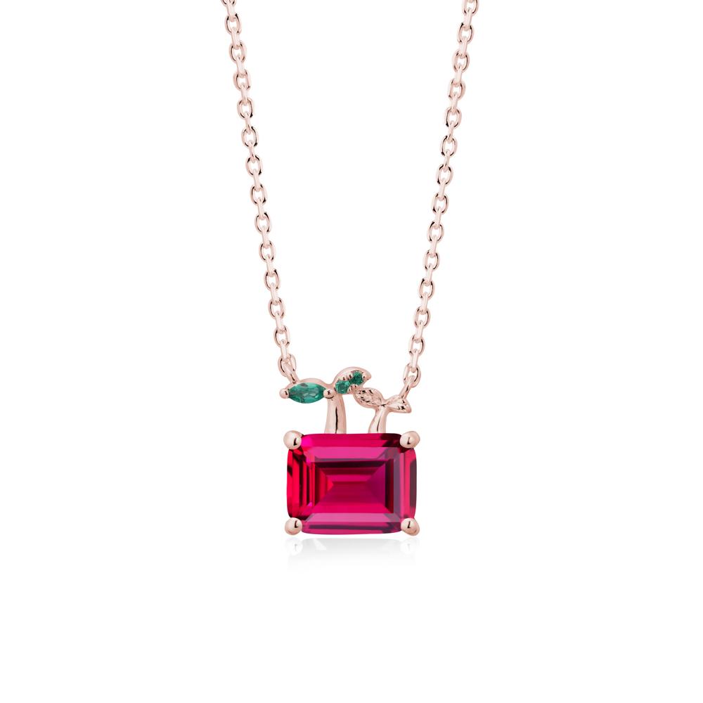 Emerald Cut Ruby and Emerald Sprout Necklace - LUO Jewelry #metal_18k rose gold
