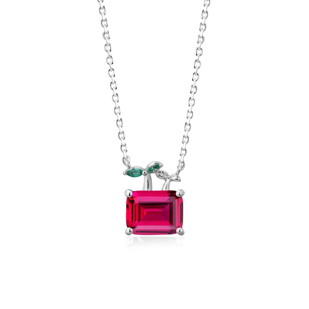 Emerald Cut Ruby and Emerald Sprout Necklace - LUO Jewelry #metal_18k white gold