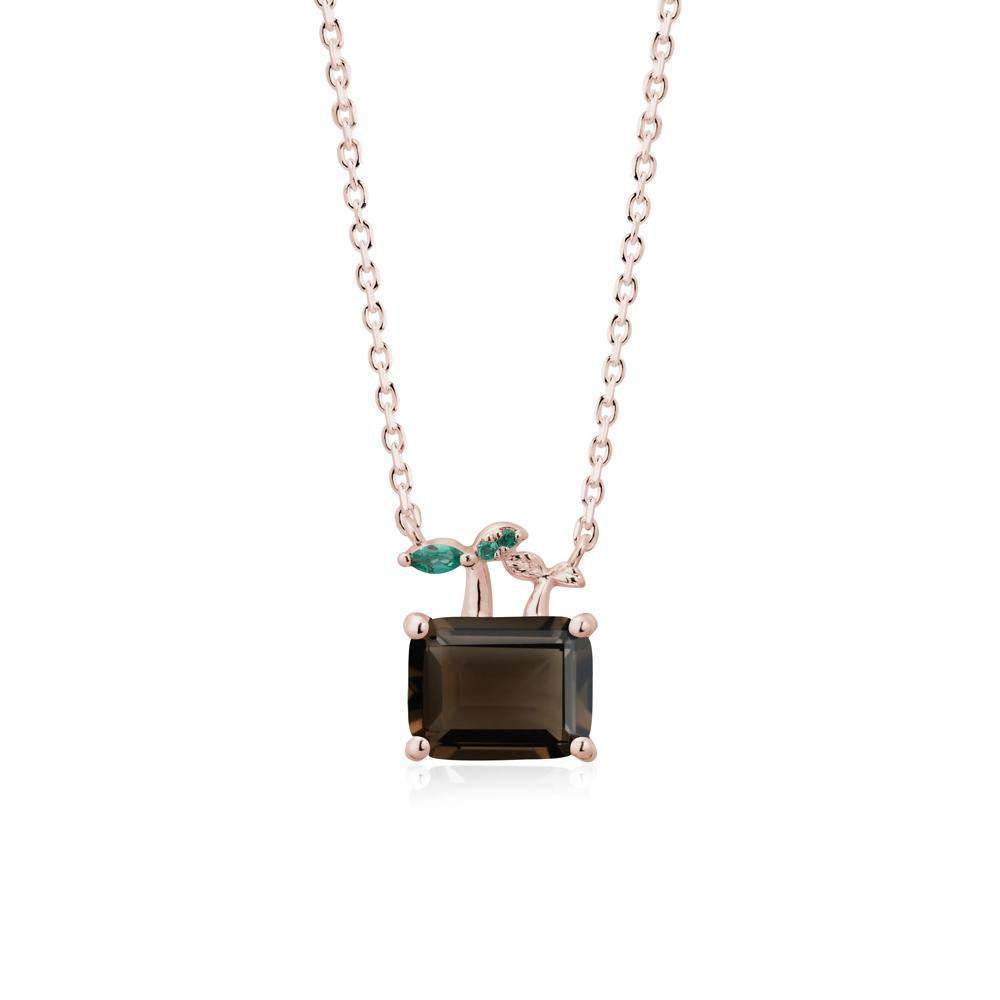 Emerald Cut Smoky Quartz and Emerald Sprout Necklace - LUO Jewelry #metal_14k rose gold
