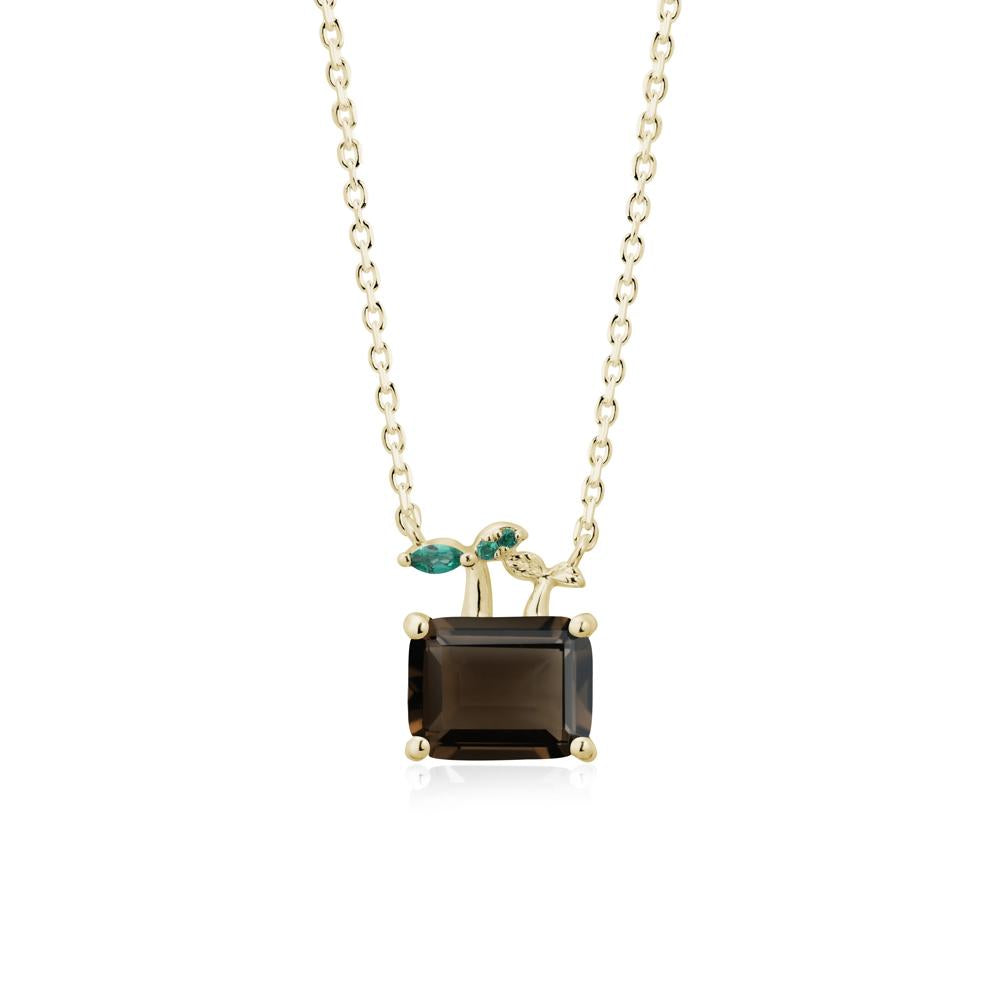 Emerald Cut Smoky Quartz and Emerald Sprout Necklace - LUO Jewelry #metal_14k yellow gold