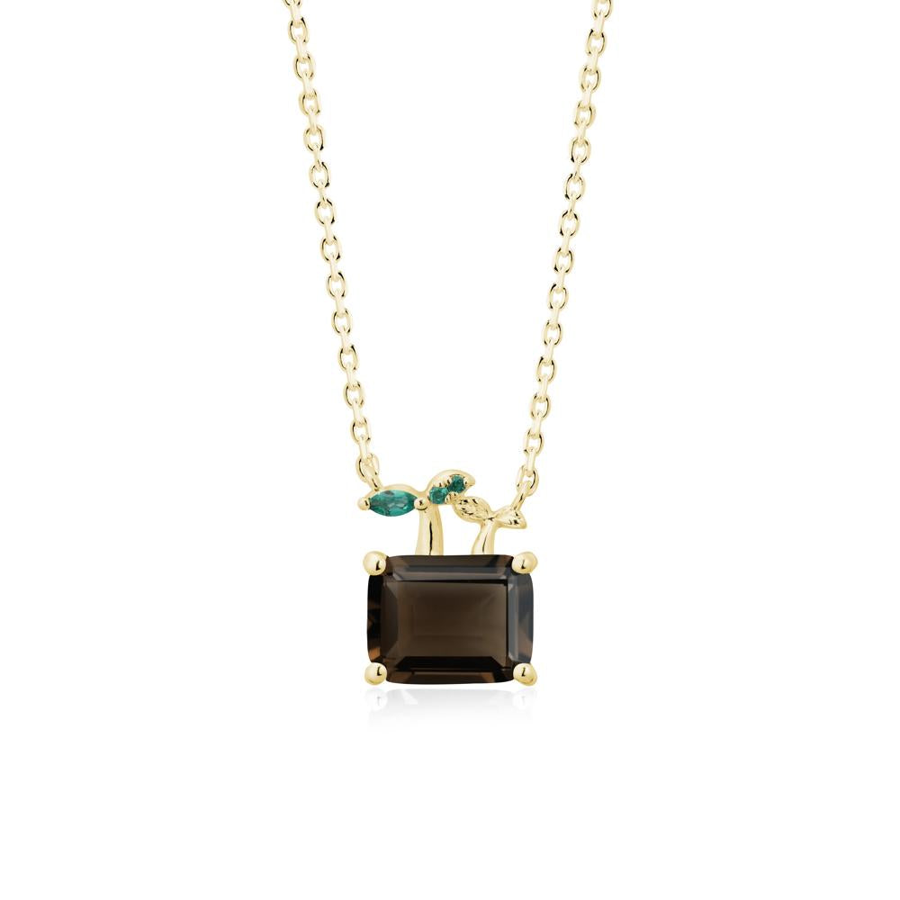 Emerald Cut Smoky Quartz and Emerald Sprout Necklace - LUO Jewelry #metal_18k yellow gold