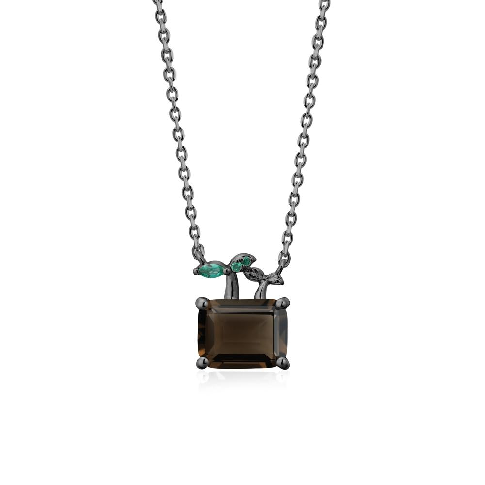 Emerald Cut Smoky Quartz and Emerald Sprout Necklace - LUO Jewelry #metal_black finish sterling silver