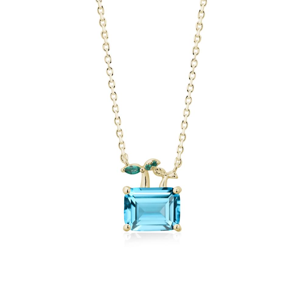 Nature Inspired Swiss Blue Topaz and Emerald Pendant Necklace - LUO Jewelry #metal_14k yellow gold