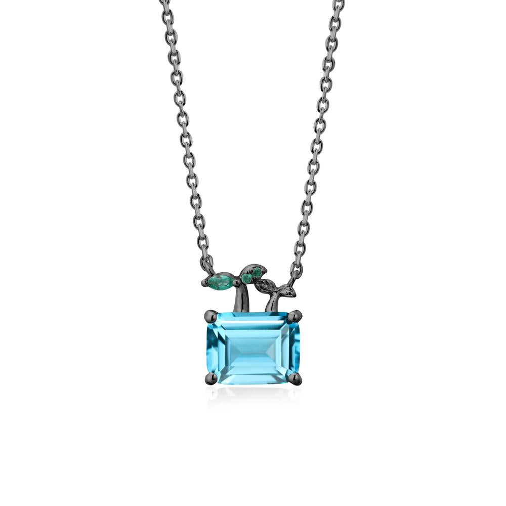 Nature Inspired Swiss Blue Topaz and Emerald Pendant Necklace - LUO Jewelry #metal_black finish sterling silver