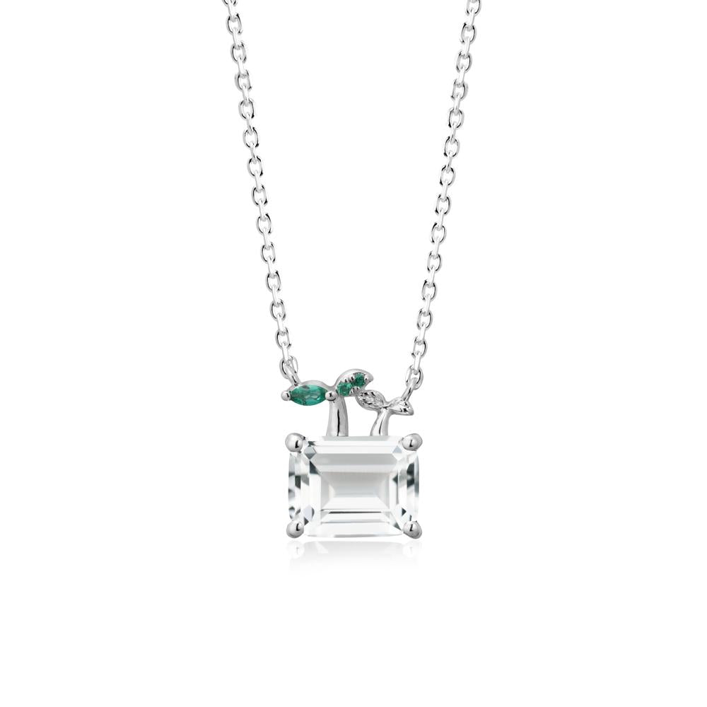 Emerald Cut White Topaz and Emerald Sprout Necklace - LUO Jewelry #metal_sterling silver