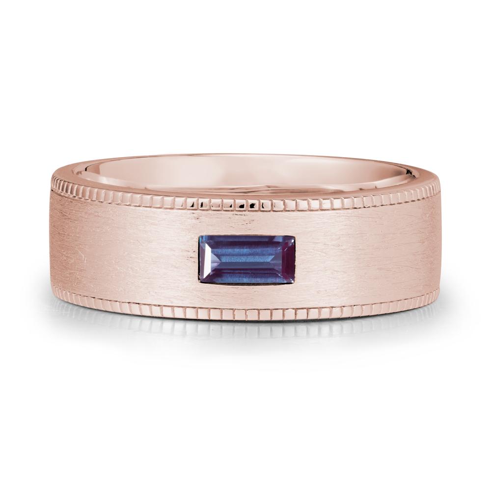 Brushed Finish Baguette Alexandrite Ring - LUO Jewelry #metal_14k rose gold