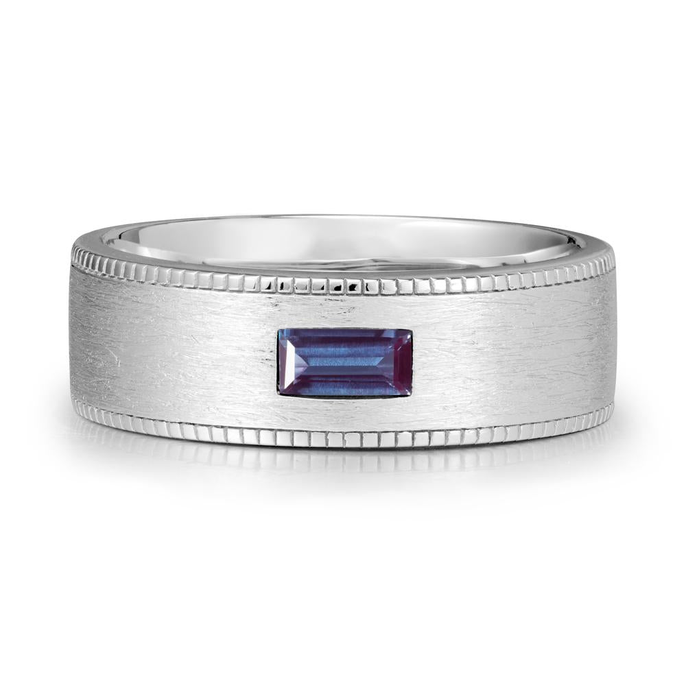 Brushed Finish Baguette Alexandrite Ring - LUO Jewelry #metal_18k white gold