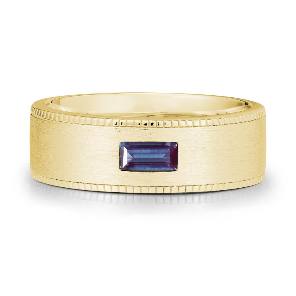 Brushed Finish Baguette Alexandrite Ring - LUO Jewelry #metal_18k yellow gold