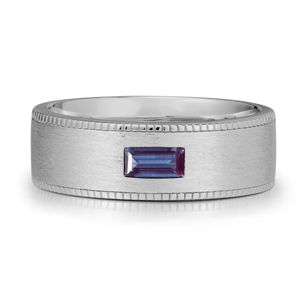 Brushed Finish Baguette Alexandrite Ring - LUO Jewelry #metal_platinum