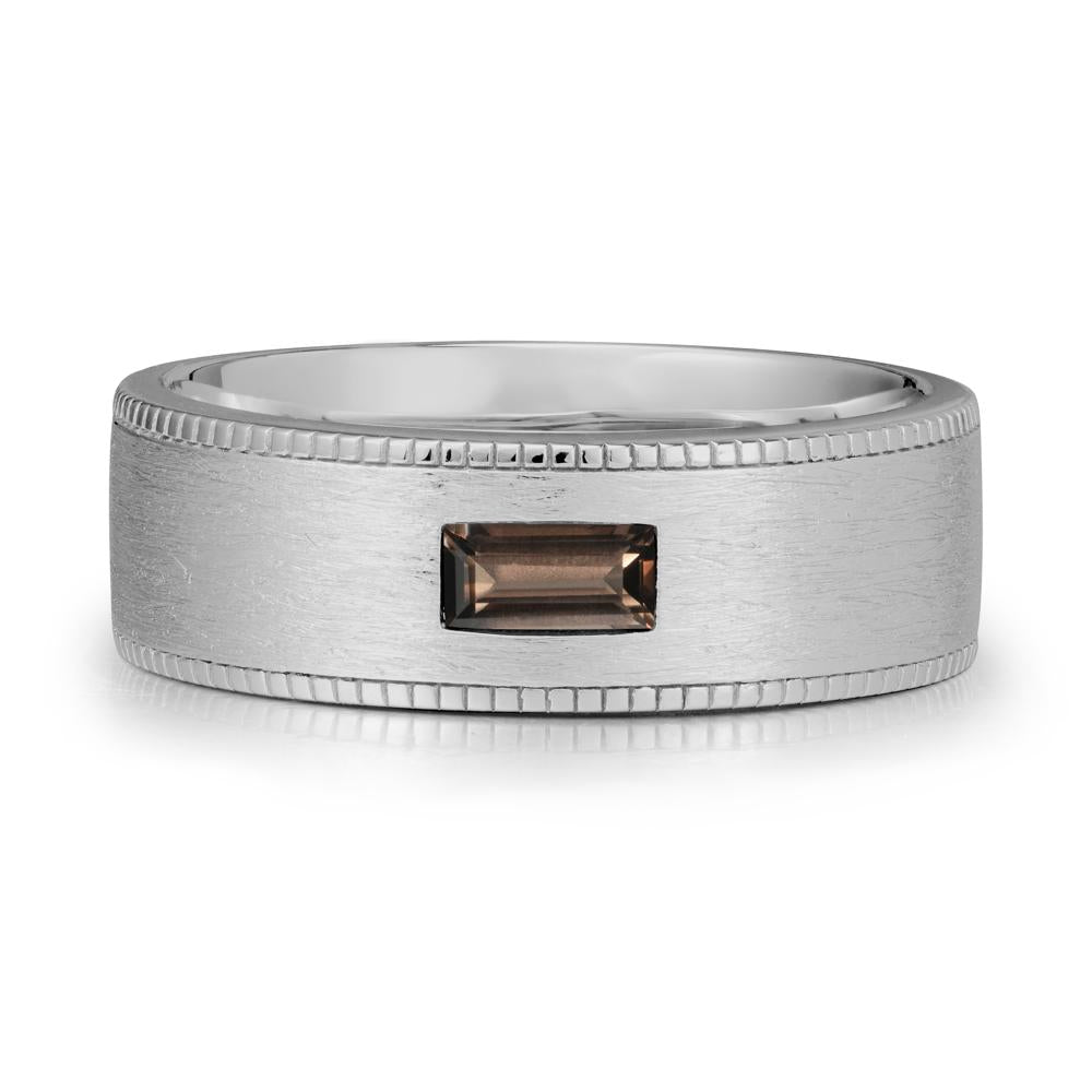 Brushed Finish Baguette Smoky Quartz Ring - LUO Jewelry #metal_platinum