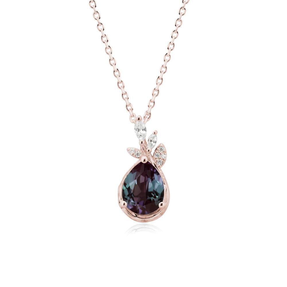 Tear Shaped Alexandrite Leaf Necklace - LUO Jewelry #metal_14k rose gold