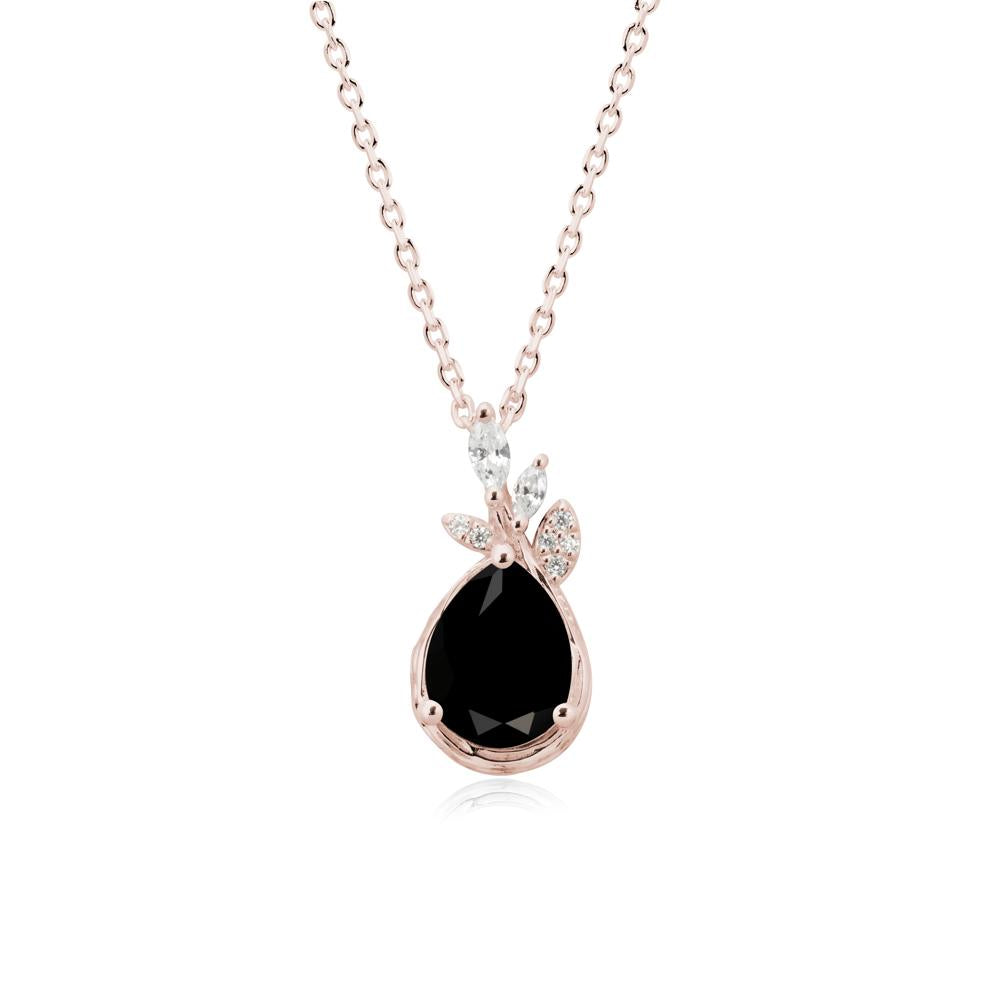 Tree Bark Texture Pear Shaped Black Spinel Necklace - LUO Jewelry #metal_14k rose gold