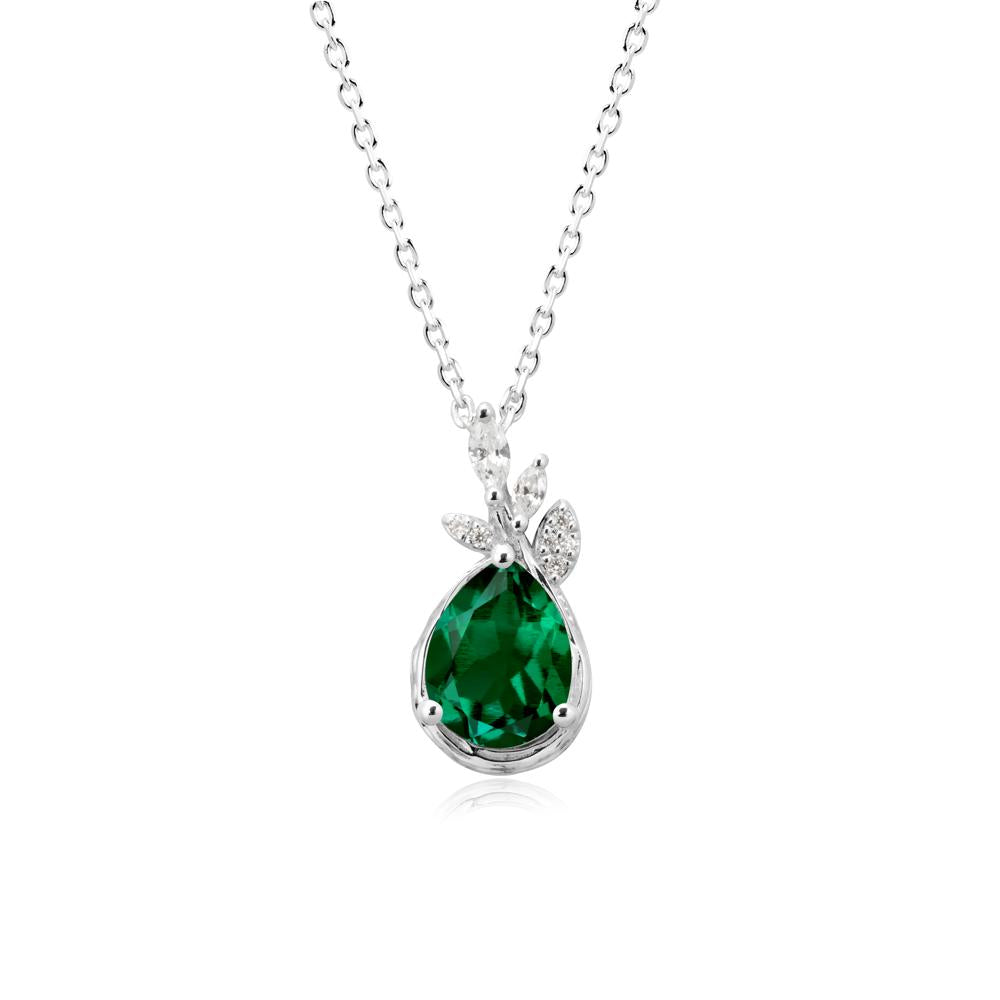 Tear Shaped Emerald Leaf Necklace - LUO Jewelry #metal_18k white gold