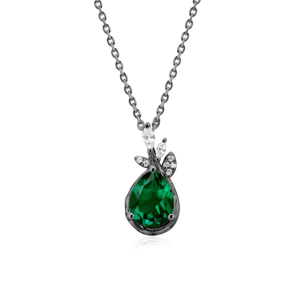 Tear Shaped Emerald Leaf Necklace - LUO Jewelry #metal_black finish sterling silver