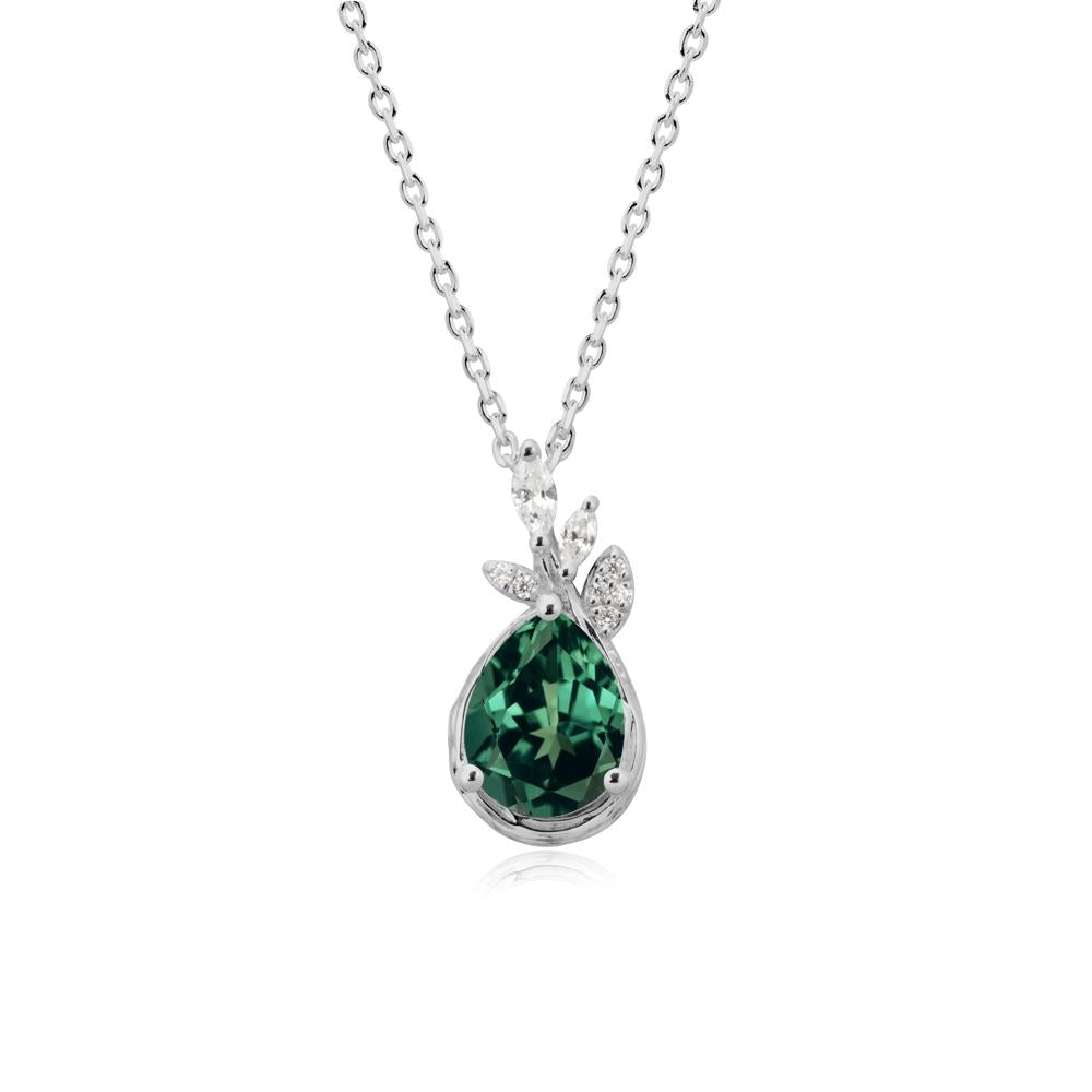 Tear Shaped Green Sapphire Leaf Necklace - LUO Jewelry #metal_platinum