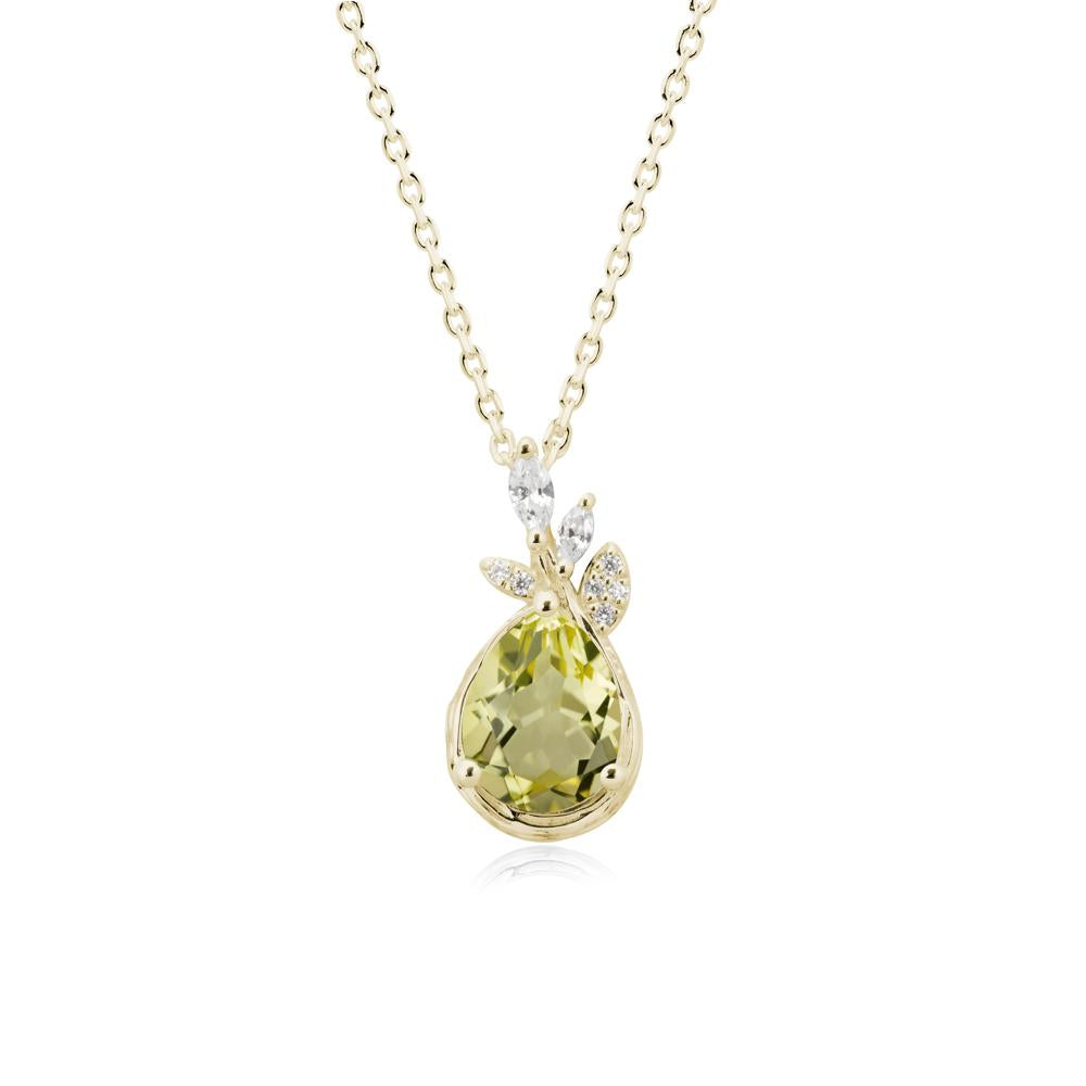 Tree Bark Texture Pear Shaped Lemon Quartz Necklace - LUO Jewelry #metal_14k yellow gold
