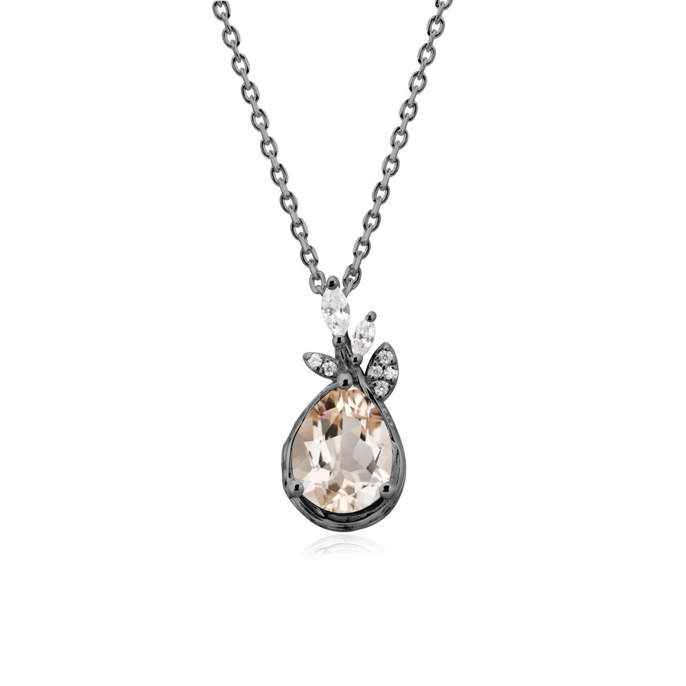Tear Shaped Morganite Leaf Necklace - LUO Jewelry #metal_black finish sterling silver