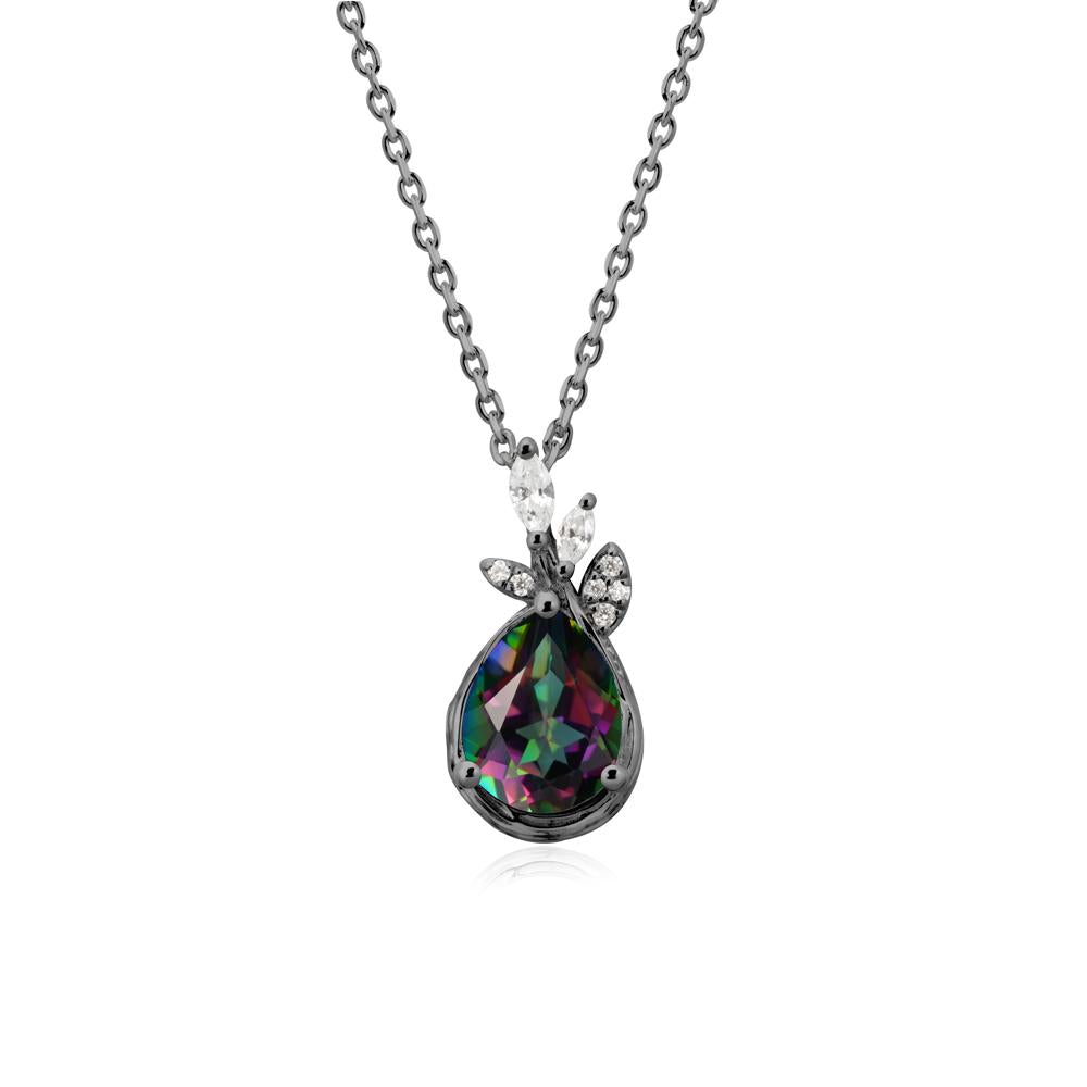 Tree Bark Texture Pear Shaped Mystic Topaz Necklace - LUO Jewelry #metal_black finish sterling silver